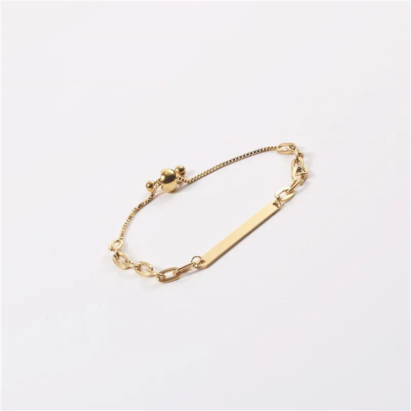 Women Popular Stainless Steel Adjustable Link Chain Personalized Plain ID Engraved Bar Bracelet MegaBDM