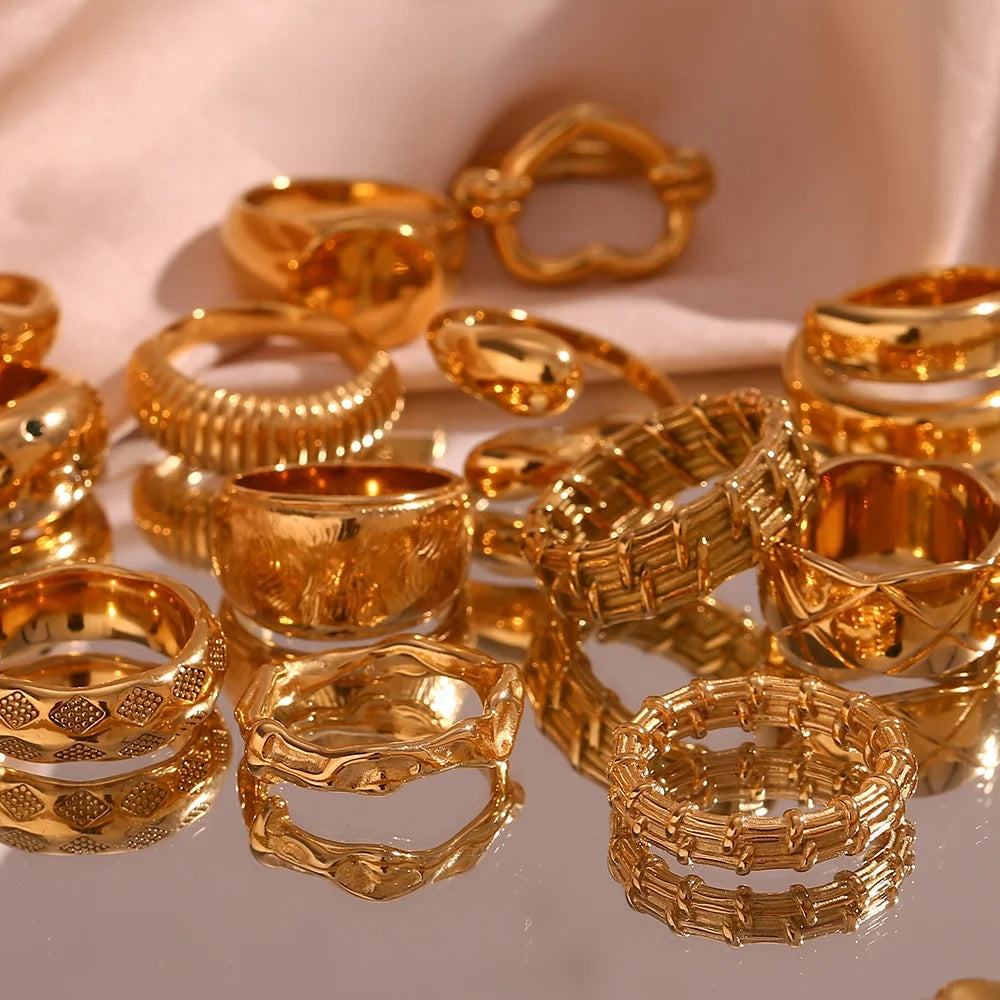 Dreamshow Jewelry PVD Gold Plated Stainless Steel Ring Sets for Girls 2023 New Arrivals Boucles D'oreilles