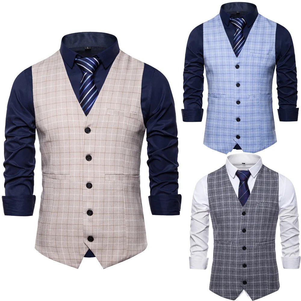 Men's Windproof Double Breasted Reversible Autumn Slim Black Suit Vest for Groom Wedding and Business Formal Use