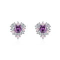 Hot Wholesale 925 Sterling Silver Purple Diamond Stud Earrings Heart Shaped Zircon Elegant Earrings for Women