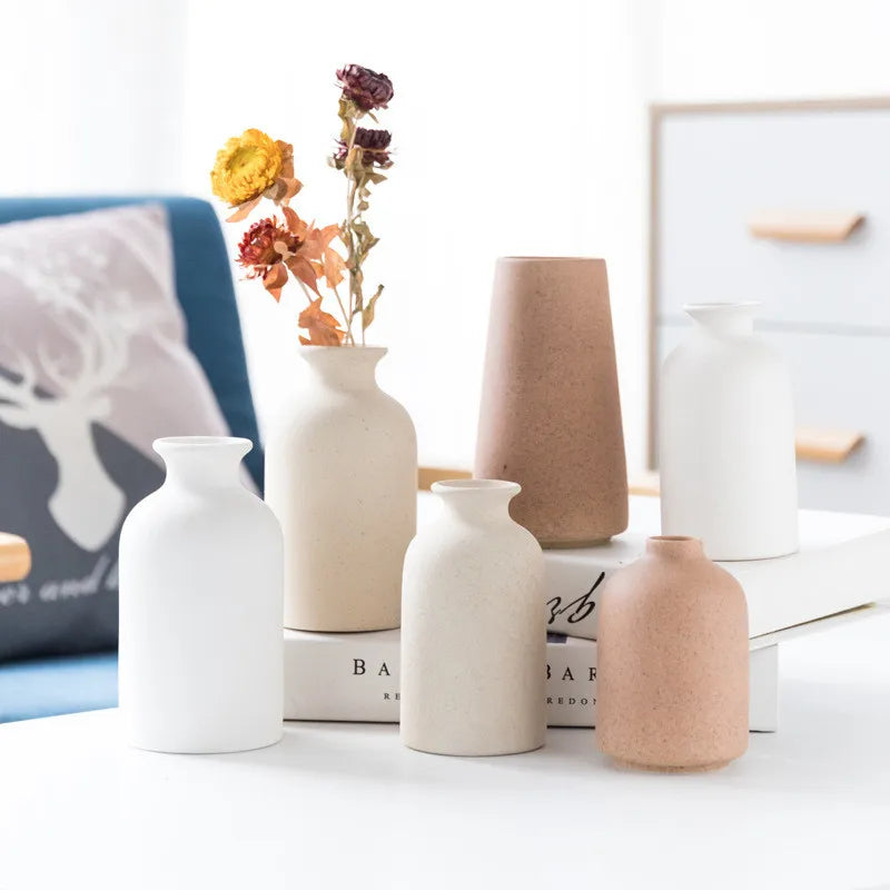 Stylish Nordic Retro Frosted Round Bottle Craft Vase Decorations for Home Vase Ceramic Flower Pots