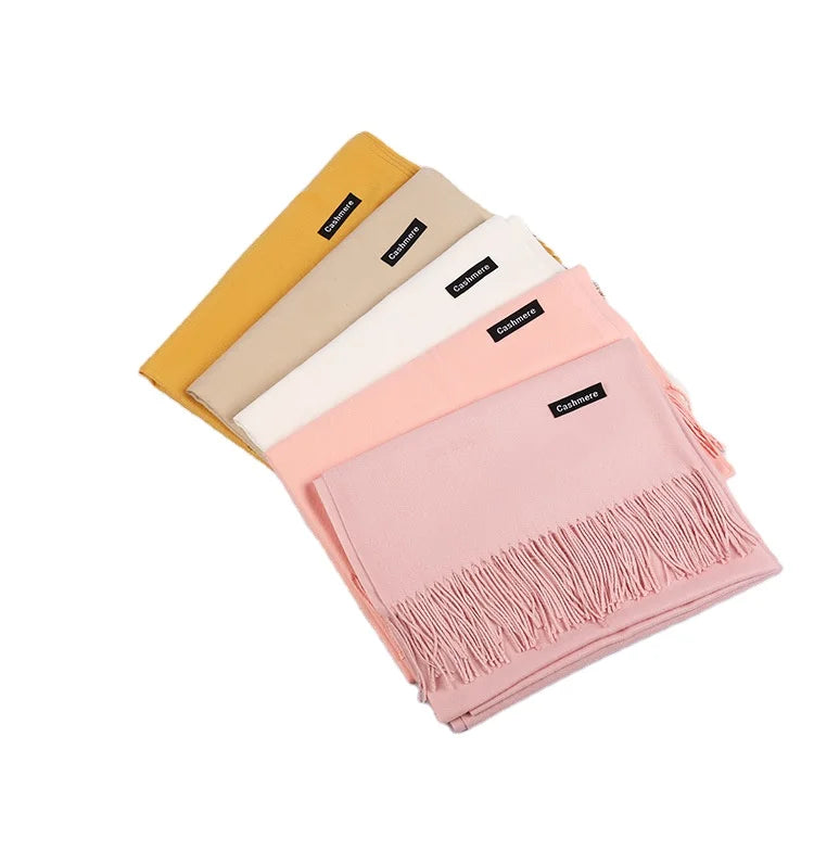 Fashion Winter Soft Pashmina Scarf Ladies Scarves Shawls Stylish Warm Wholesale Custom Plain Tassel Cashmere Scarf Women