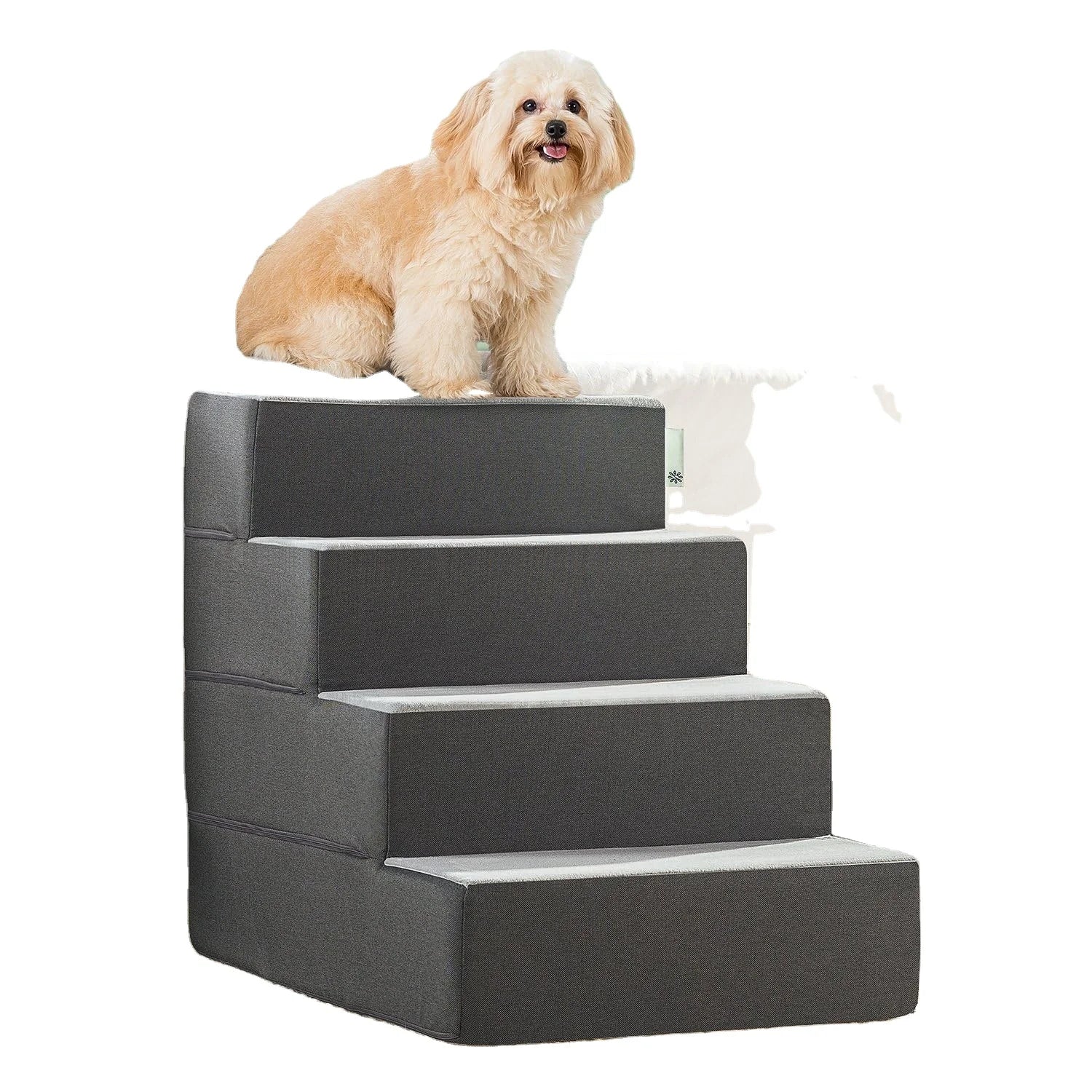 Portable Folding 3/4 Step Dog Ramp Solid Linen Pattern Wood Pet Stairs Removable Velvet Cover High Beds/Couches Outdoor Cat