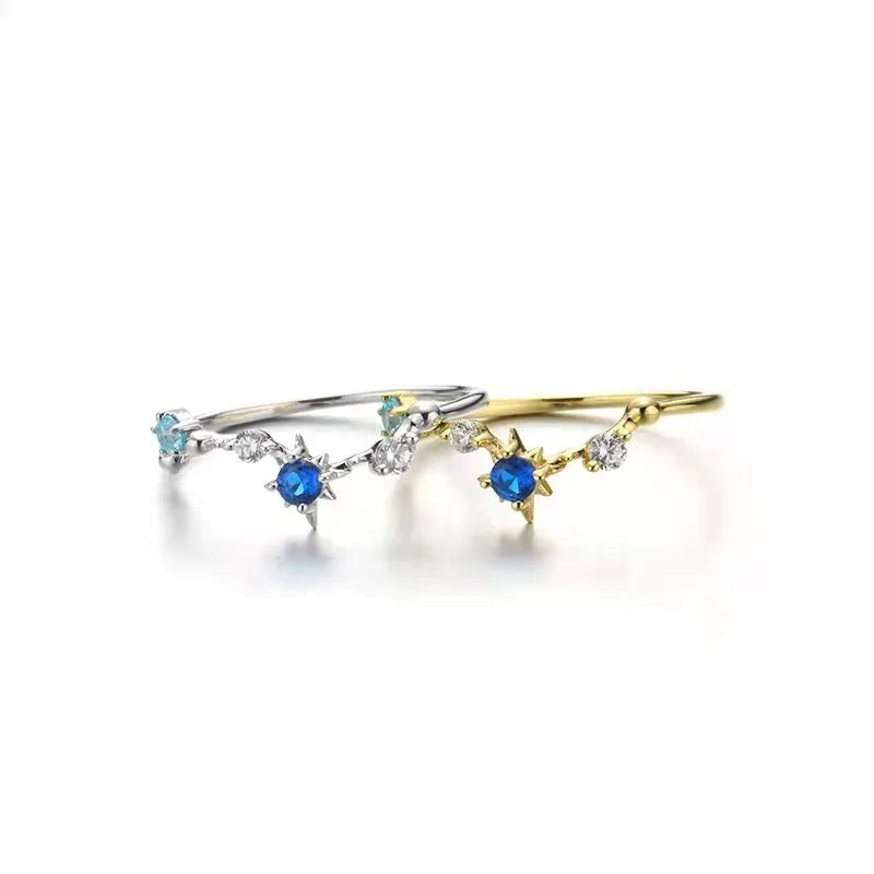 QS572 Gold Plated Big Dipper 925 Sterling Silver Zircon Rings Jewelry Women