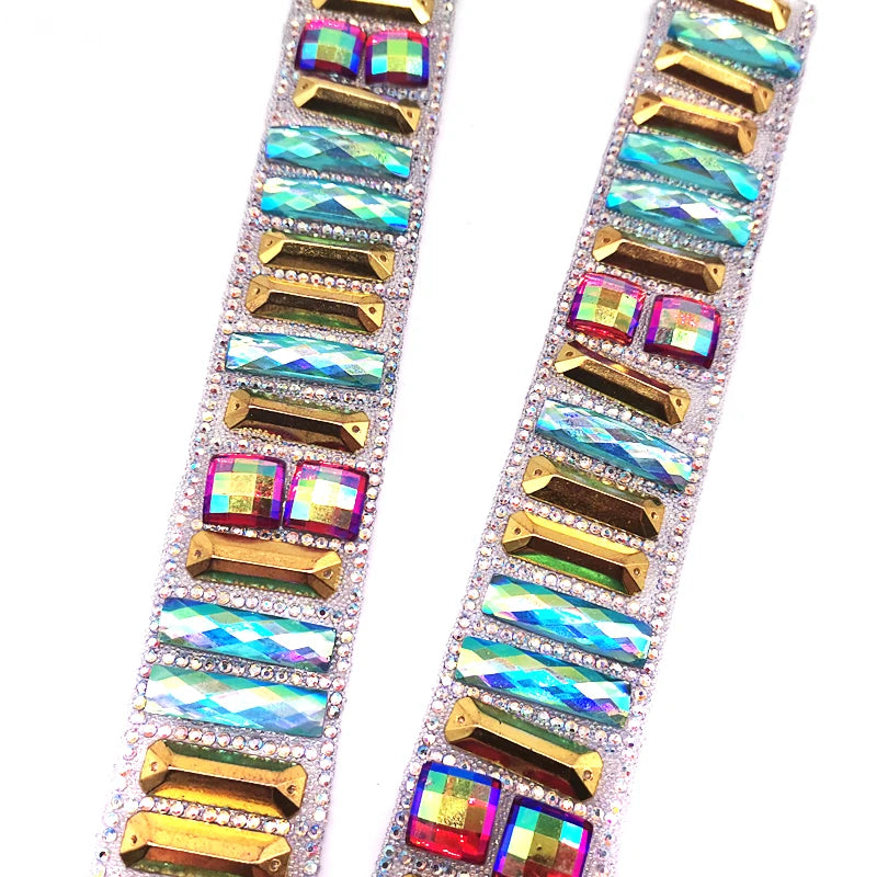 2025 Factory Chain-Shaped Iron-On Resin Rhinestone Trimming Hot Fix Decorative Stretch Appliques for Carnival Craft