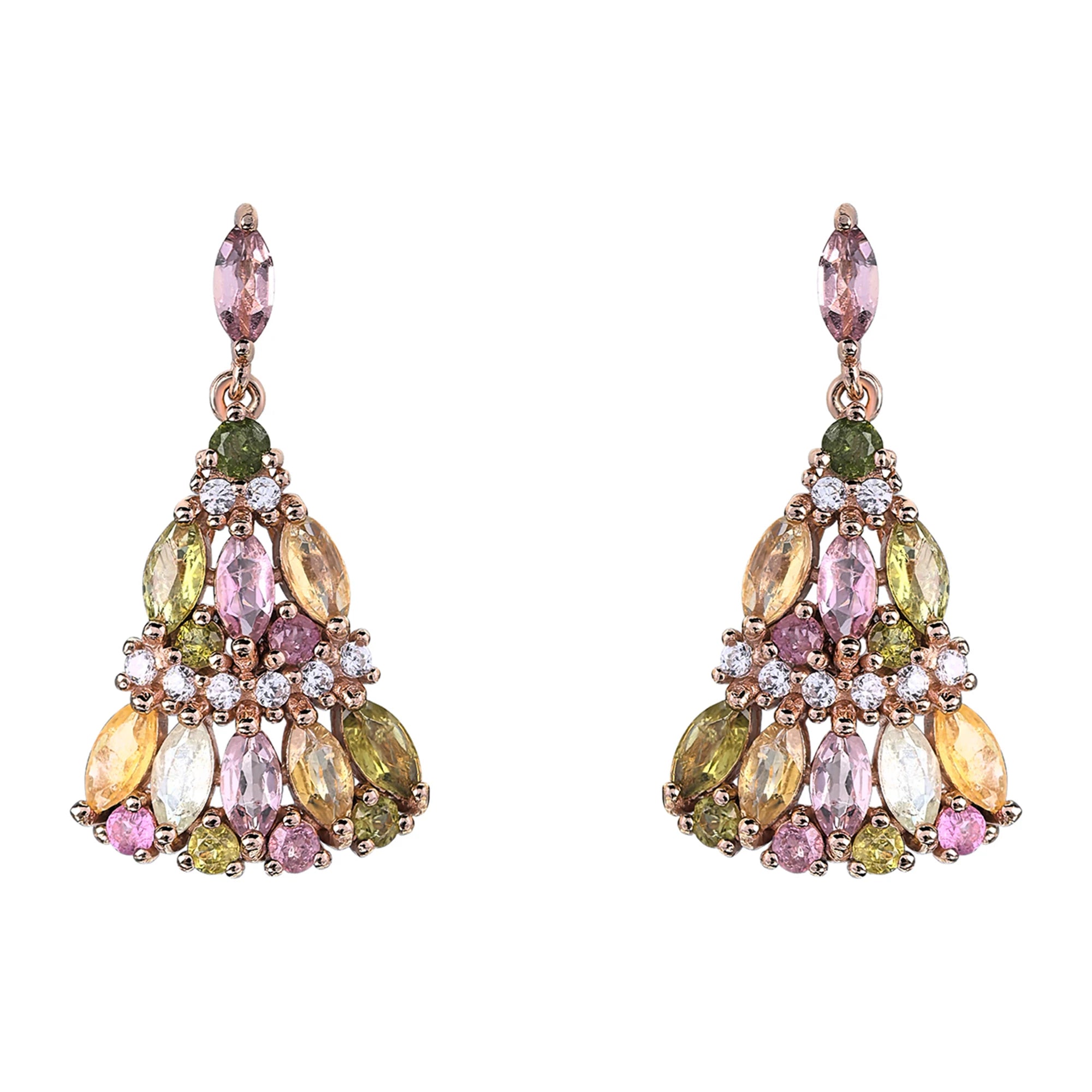 Noble Rose Gold Plated 925 Sterling Silver Natural Tourmaline Drop Earrings for Women Mother's Day Jewelry