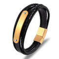 Personalized Jewelry Charms Multilayer Stainless Steel Magnetic Clasp Bracelet Braided Engraved Leather Wrist Bracelet for Men