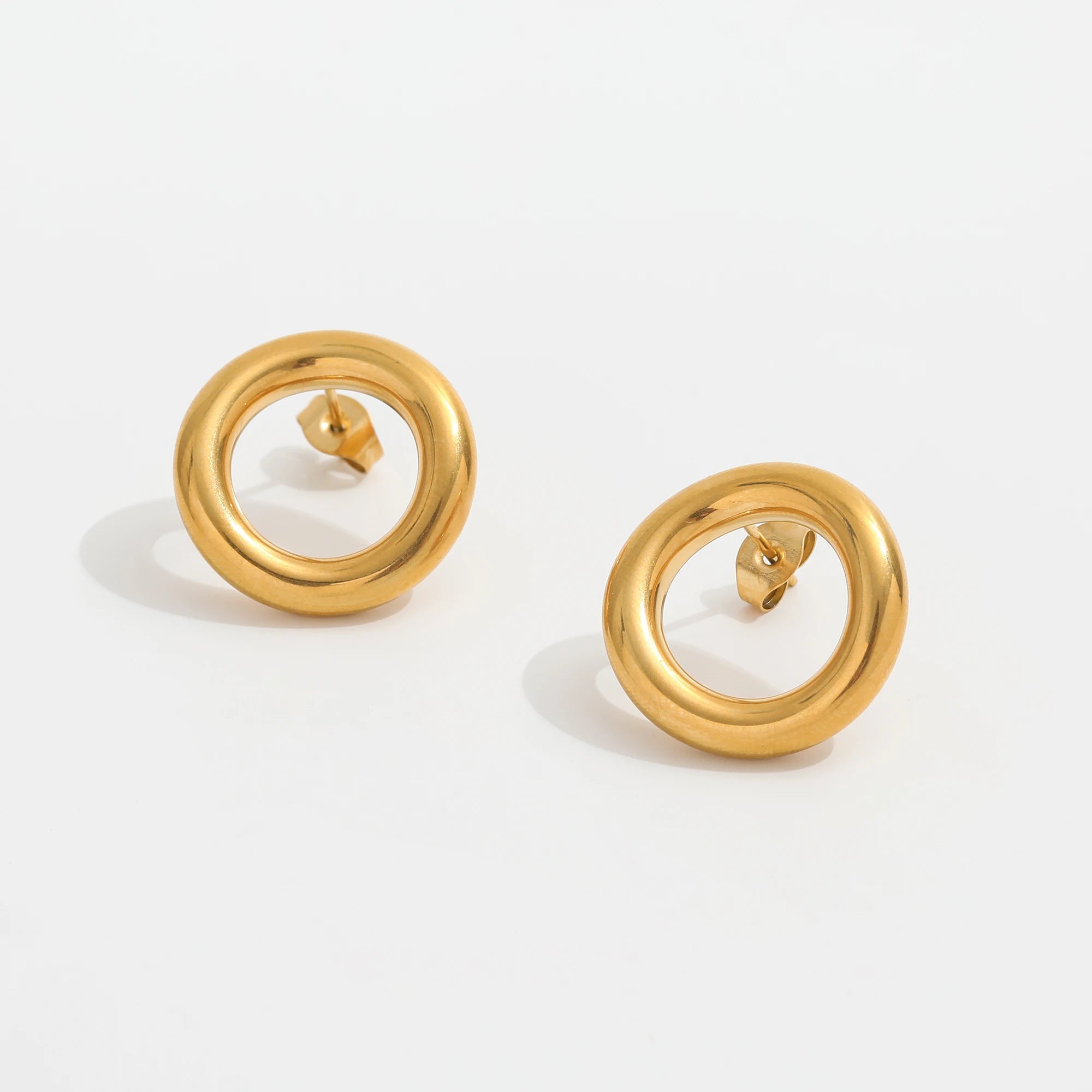JOOLIM  High End 18K Gold Plated Circle Stud Earrings Stainless Steel Earrings for Women