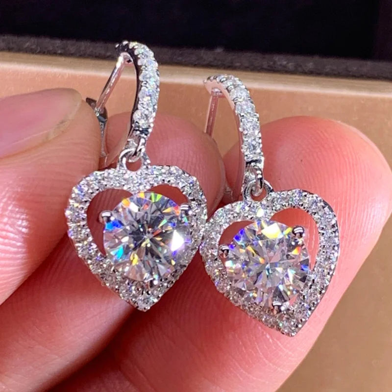 CAOSHI Silver Plated Round Brilliant Cut Shiny Diamond Heart Shape Dangle Earrings Love Heart Womens Earrings