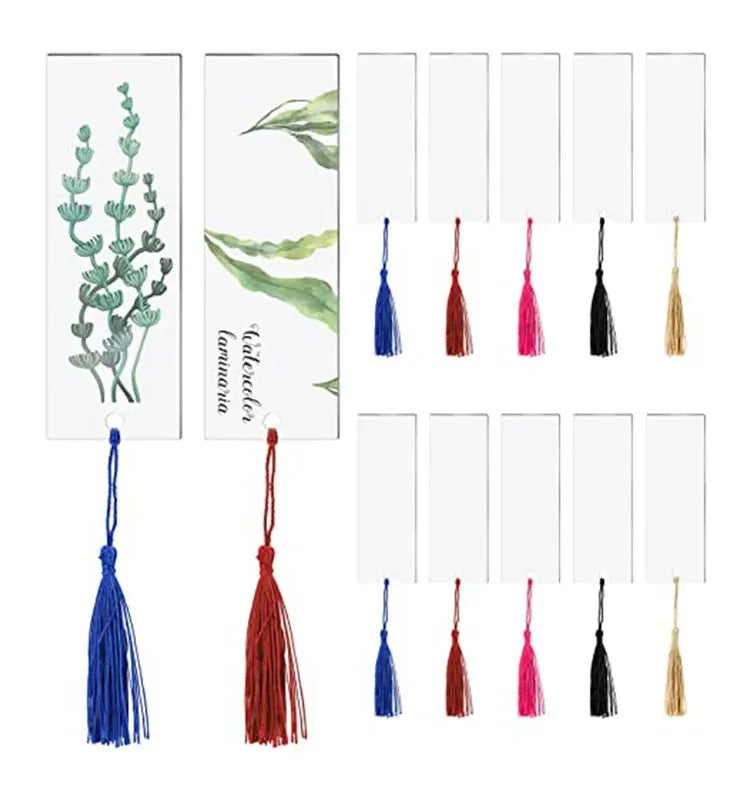 Rectangle Shape Blank Acrylic Bookmark Clear Acrylic Craft Bookmark With Tassel for DIY Bookmark Ornament Present Tag