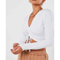 K210412 Clothing Manufacturers Custom Fall Fashion Women Tops v Neck Long Sleeve Blouse Ladies Crop Tops Ladies Women Tops