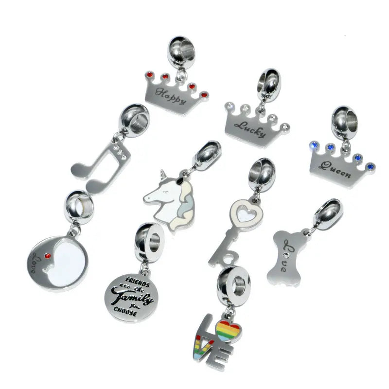 Many Design Custom Making CZ Setting Stainless Steel Crown Charms Spacer Beads Findings for Bracelet Making