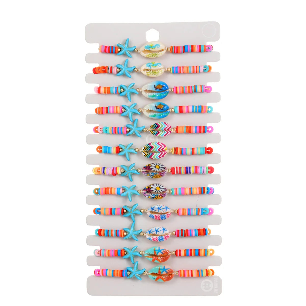 Bohemian Style Kids Jewelry 12pcs/set Colorful Shell Bracelets Cartoon Animal Starfish Unicorn Mermaid Polymer Clay Agate Gift
