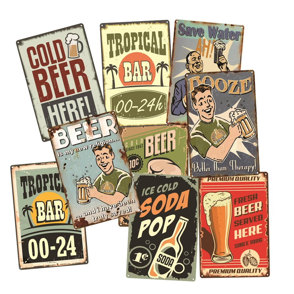 Beer Cocktail Metal Tin Sign Barroom Vintage Decor Plate Bar Decoration Pub Club Wall Decorative Ice Cold Drink Poster
