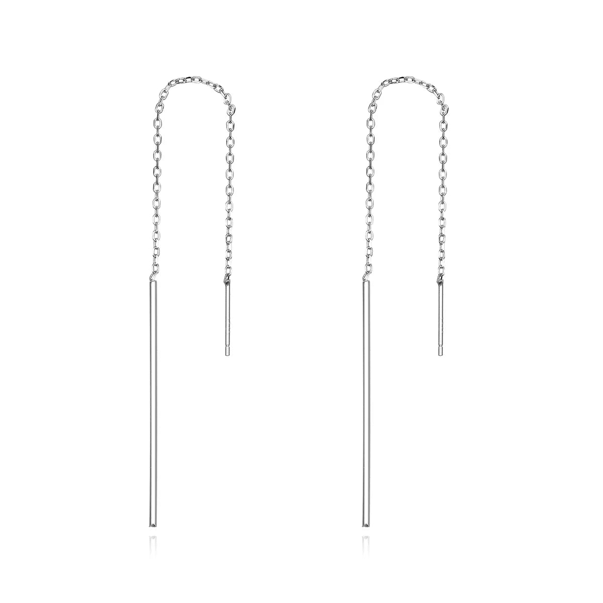 Elegant New Genuine 925 Sterling Silver Simple Line Drop Earrings for Women Authentic Silver Jewelry Gift SCE490