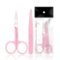 Customized 2pcs pink Color Eyebrow Tweezers Scissors Set With Ploybag