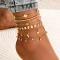 2025 Wholesale Simple Moon Star Anklets 18k Gold Plated Handmade Multilayer Non Tarnish Anklets for Girl Jewelry