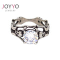 High Quality Vintage Stainless Steel Gothic Retro Silver Diamond Zircon Skull Skeleton Rings for Men Women