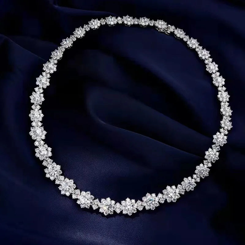 Aimgal Luxury Sunflower Full Diamond Wedding Necklace 8A High-Carbon Diamond 18K Gold-Plated S925 Silver Tarnish-Free