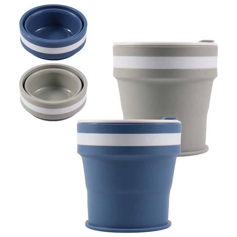 BPA Free Reusable Outdoor Food Grade Silicone Folding Drinking Cup Travel Coffee Mug Cup 350ML Silicone Collapsible Cup with Lid
