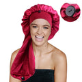 Extra Printed Satin Buckle Bonnet Femmes Africaine Long Tail Chemo Cap Pirate Cap Braid Bonnet With Snap Long Bonnet for Women