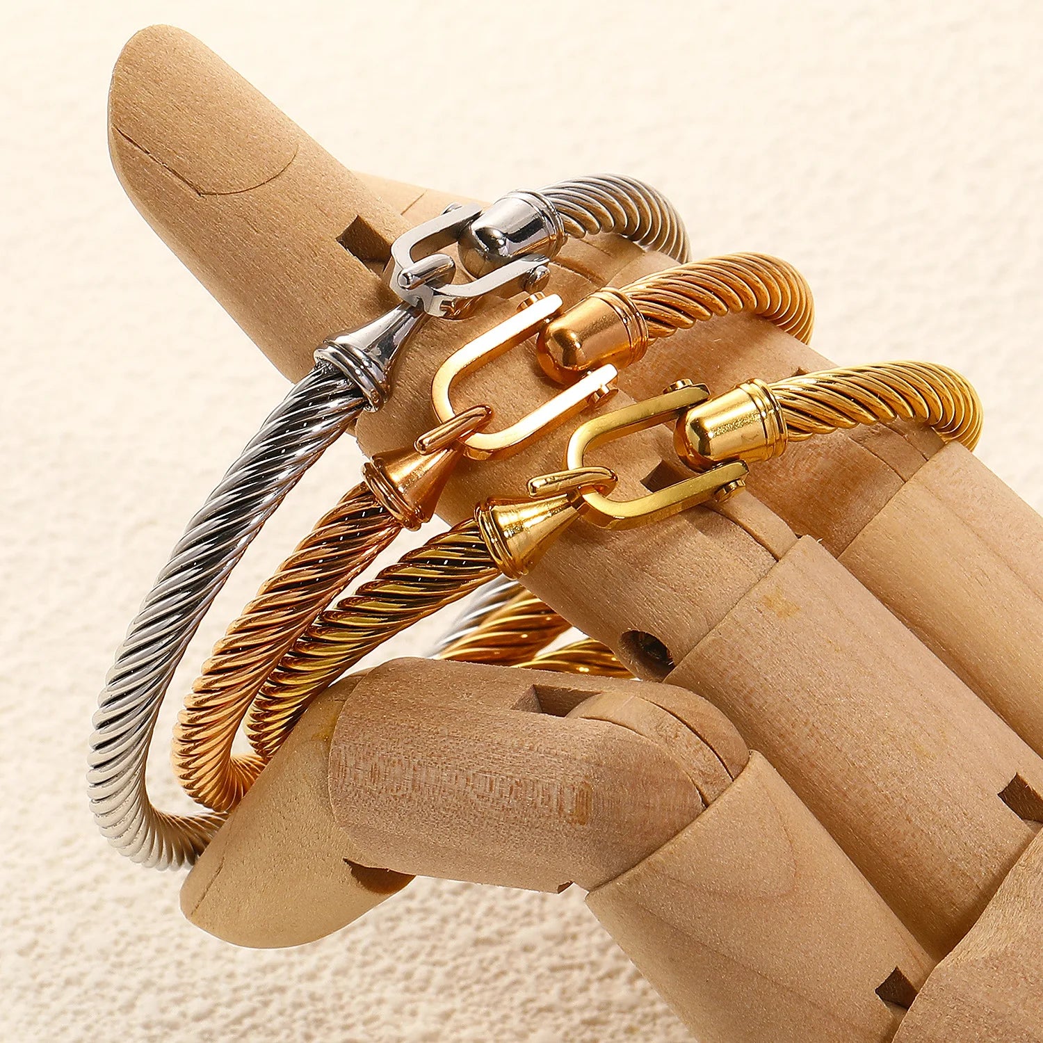 Nabest Women's Fashion Cable Wire Bracelet Bangle Gold Plated Stainless Steel Horseshoe Buckle Waterproof Bangles Jewelry