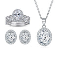 Jewelry Set Halo Double Row Oval Sterling Silver Set