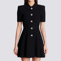 A9656 Western Style Autumn Casual Cotton Knit Dress Short Sleeve Button Fashion Elegant Women Mini Dresses