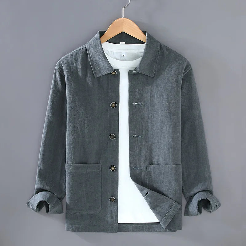 RNSHANGER Spring Men Cotton Linen Vintage Jackets Daily Casual Solid Button Coats for Men Chinese Style Traditional Clothing