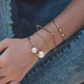 HOVANCI Gold Plated Multi-Layer Bracelet Fashion Minimalist Geometric Square Frame Bangle with Imitation Pearl for Wedding Gift