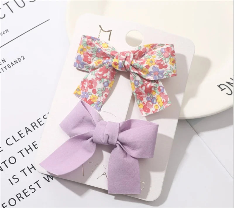 Spring and Summer New Style Bow Small Floral Pure Color  Exquisite Bow Fabric Hair Clip Sets for Girls Factory Wholesale