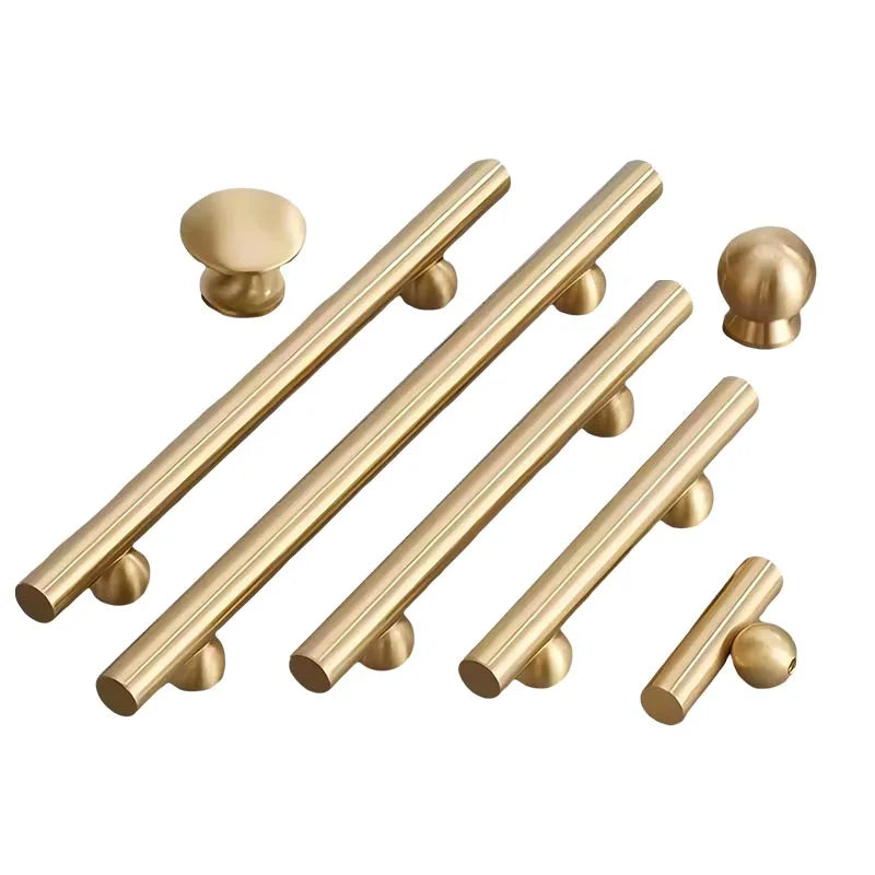 Brushed Gold Brass Minimalist Adjustable Cabinet Handles & Drawer Pulls Satin Ball Design for Bedroom Bathroom Dresser Use