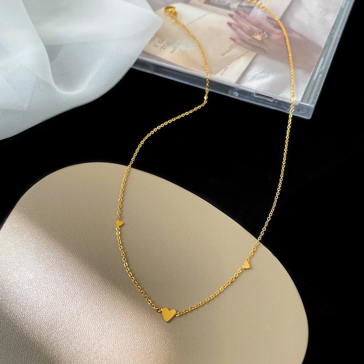 Delicate Small Love Charm Link PVD Gold Plated Stainless Steel Necklace Clavicle Chain Jewelry for Women