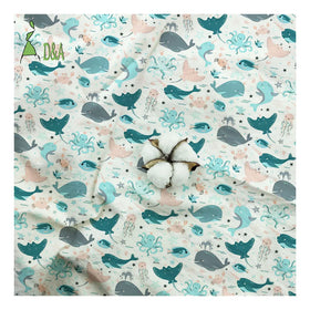 New Arrival Whale Octopus Crab Sea Life Printed Fabrics 100% Cotton Fabric for Children's Clothing
