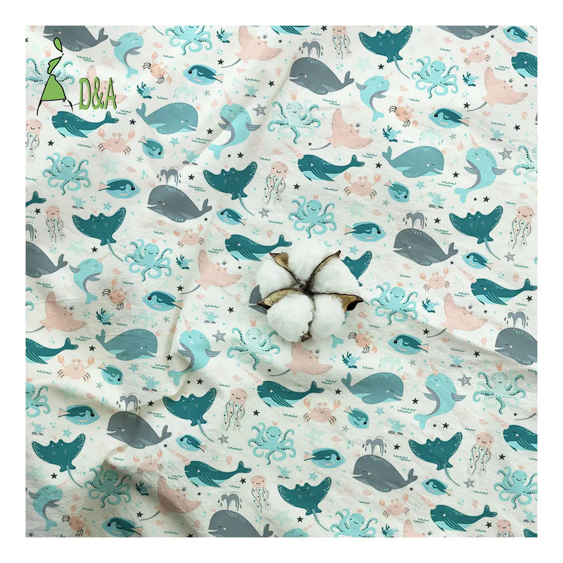 New Arrival Whale Octopus Crab Sea Life Printed Fabrics 100% Cotton Fabric for Children's Clothing