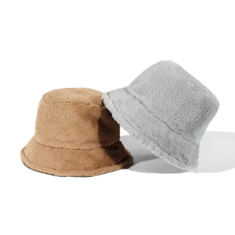 New Trendy Winter Warm Women's Korea Faux Rabbit Fur Bucket Fisherman Hat Fluffy Fuzzy for Casual Cycling Daily Use