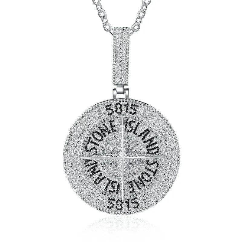Hot Selling Hip Hop Round Digital Compass Pendant Ice Out Zircon Silver Plated Men's Women's Wedding & Party Necklaces