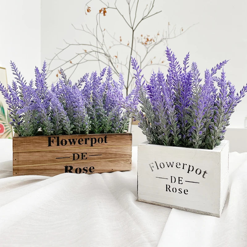 Artificial Lavender Plant Wooden Flowers Pot Rustic Farmhouse Table Stand Decor PE Material Floor Home Garden Use Flower