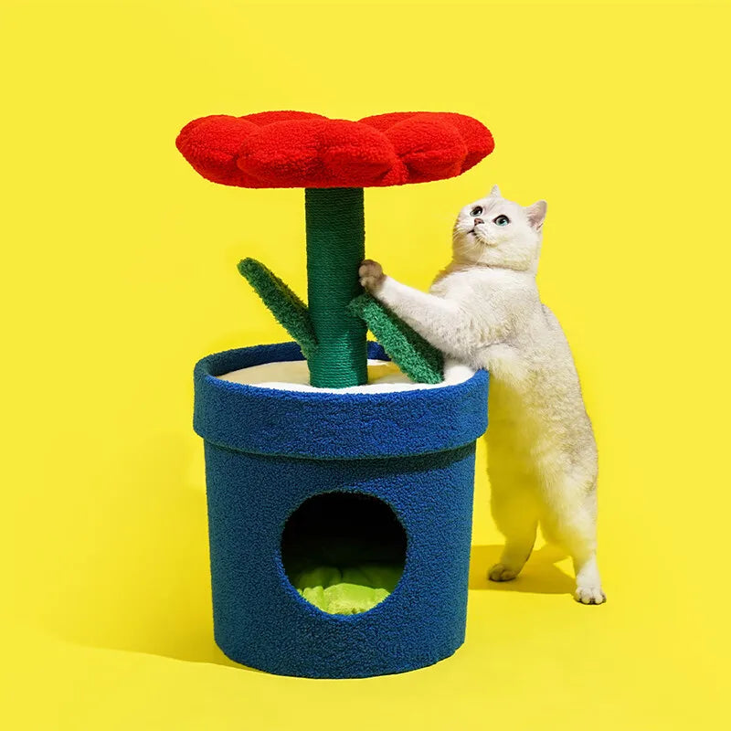 Rich Flower Cat Nest Warm Cat House Fully Enclosed Cat House Scratching Post All-in-one Soft Breathable Pet Kennel Villa