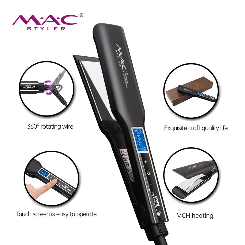 Wholesale Leather Box Private Label Red Hair Straightener Touch Screen 360 Degree Swivel Power Cord Hair Flat Iron