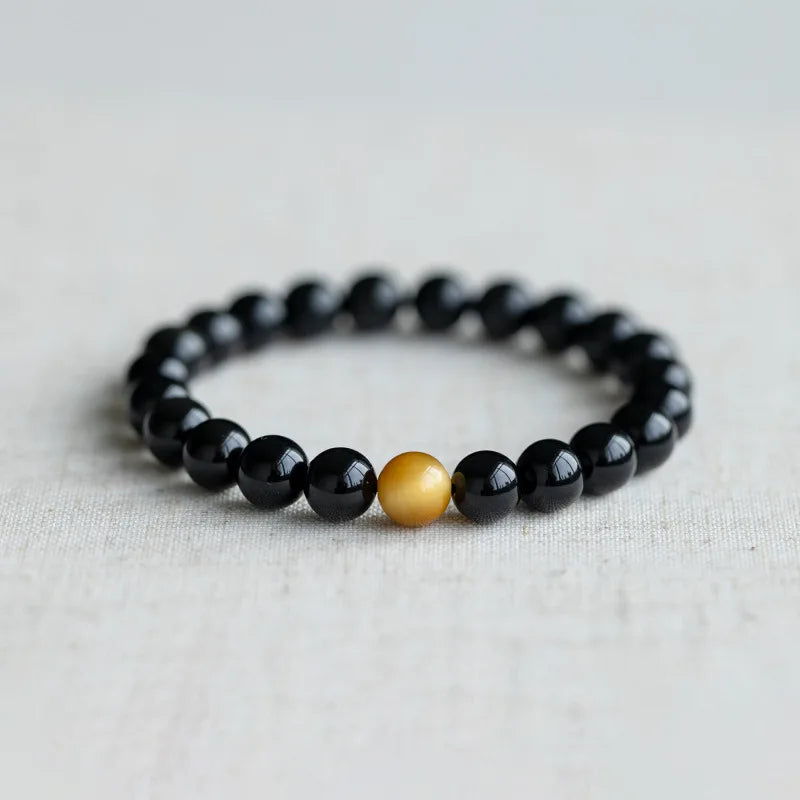 Bracciale Di Pietra Tiger Eye Stone Popular Natural Hematite Stone Men Adjustable Bead 8mm Elastic Beads Bracelet