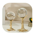 New Arrival Golden Gilded Zinc Alloy Copper Metal Sphere Holder Luxury Home Decoration with Semi-Precious Stone Crafts