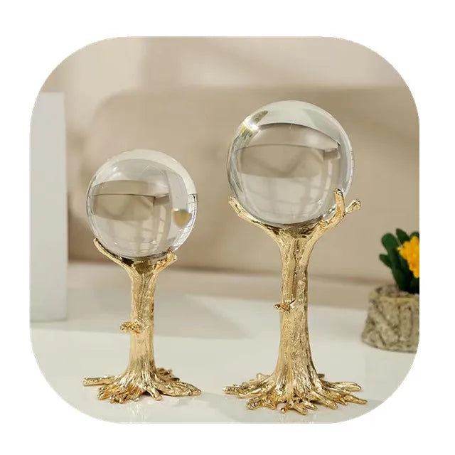 New Arrival Golden Gilded Zinc Alloy Copper Metal Sphere Holder Luxury Home Decoration with Semi-Precious Stone Crafts