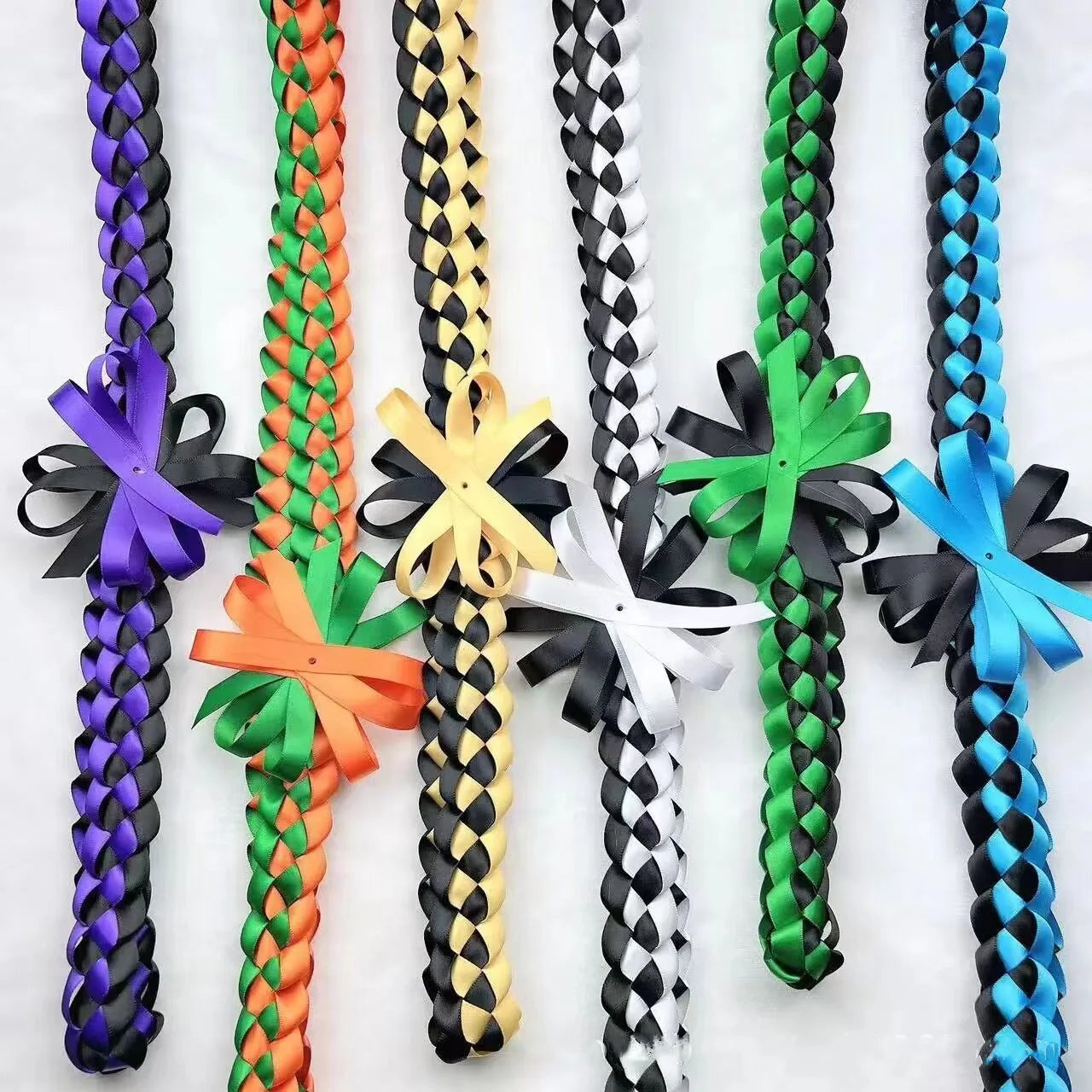 Colorful College Graduation Decorations Double Braided Necklace Fashion Bowknot Graduation Ribbon Leis for Boys and Girls