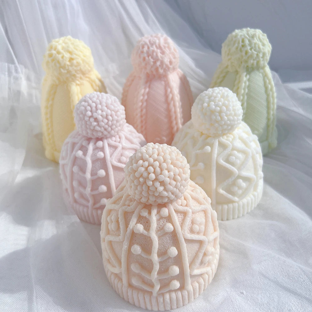 Christmas Bobble Cap Candle Molds Knit Santa Hat Soy Wax for Xmas Eve Home Decorating Winter Knitted Hat Cake Silicone Mold MegaBDM
