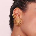 Personalized Fashionable Street Ray Fan-shaped Earrings Stainless Steel Gold Plated Earrings Studs