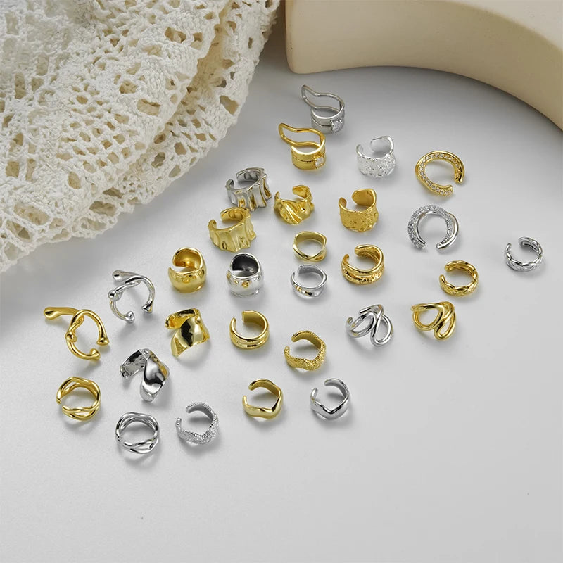ICEBELA Jewelry 1 Piece 925 Sterling Silver Ear Clip Earings 18K Gold Plated Non-Piercing Helix Cartilage Cuff Earrings