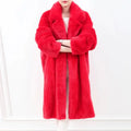 Winter Thick Low Price Recycle Polyester Turn-down Collar Red Faux Fur Long Coat Women