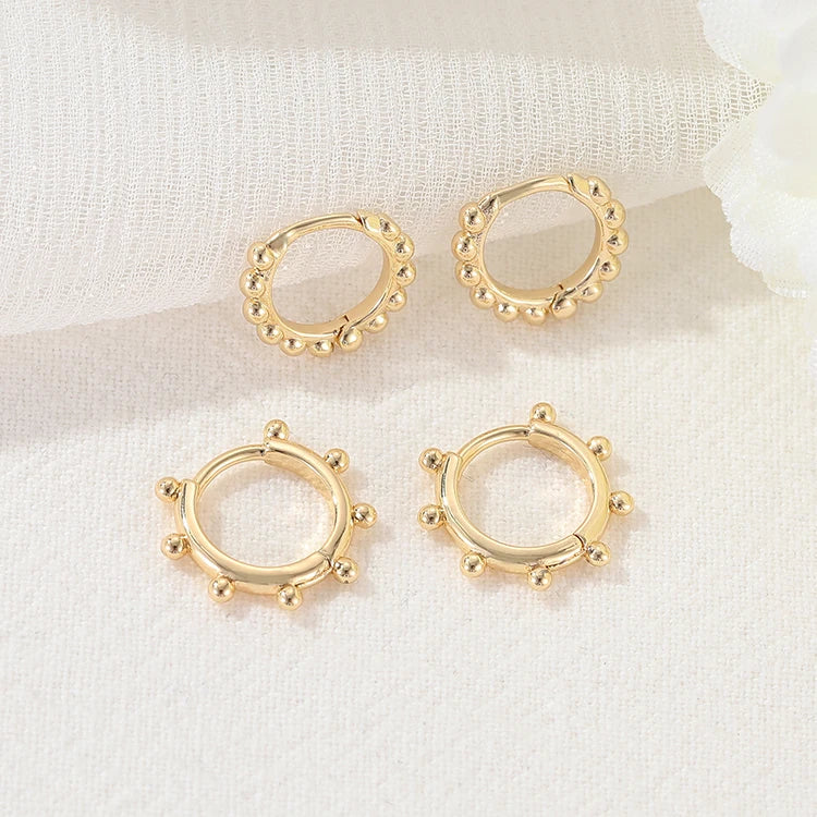 New Design Fashion Minimalist Jewelry 14K Gold Plated Bead Hoop Earrings