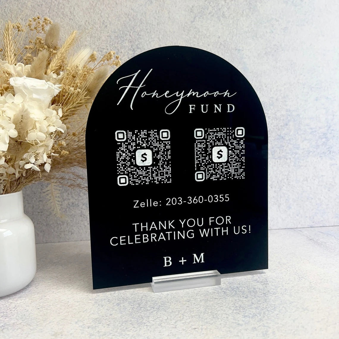 Custom Black Arch Acrylic Table Number Signs With QR Code for Wedding bar Menu Holder Stand